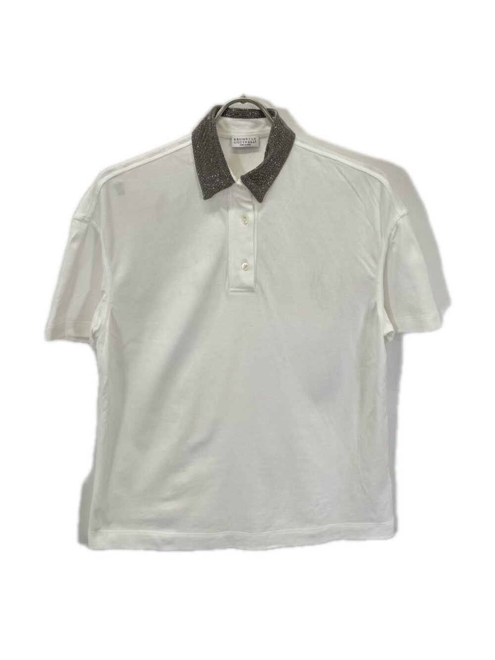 Brunello Cucinelli White Monile Collar Short Sleeve Polo Shirt XS